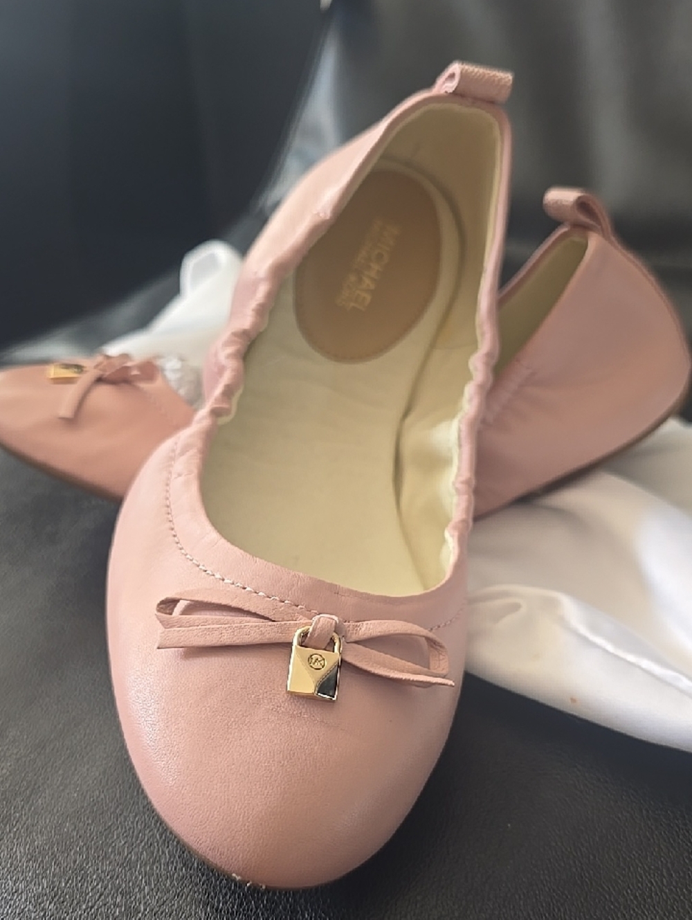 Michael Kors Blush Pink Leather Ballet Flats with Gold Padlock